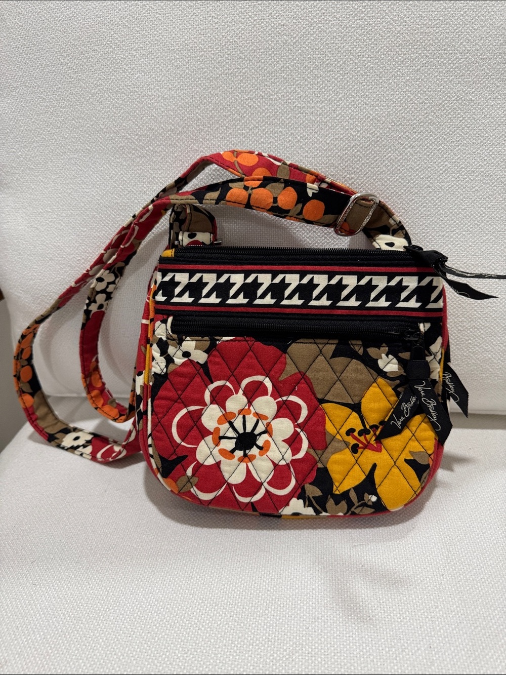 Vera Bradley Floral Quilted Crossbody in Red, Yellow & Brown